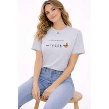 Camiseta Feminina Confie no Processo Borboleta Estampa Motivacional  100% Algodão Promoção - Cinza - Visão 2