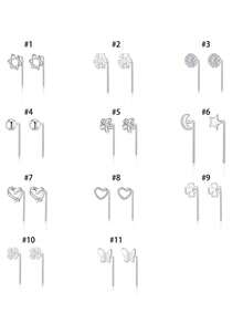 1件925纯银星形肚脐环，7字形极简心形花朵肚脐环，独特复古风格耳环 - 單隻 - 查看 6