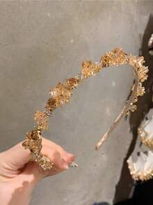 奢华巴洛克水晶水钻发箍，法式优雅女士发饰，宴会发夹，浮雕闪亮宫廷风人造水晶，适合万圣节、美容、家居卧室装饰发箍发圈 - 酒紅色 - 查看 7