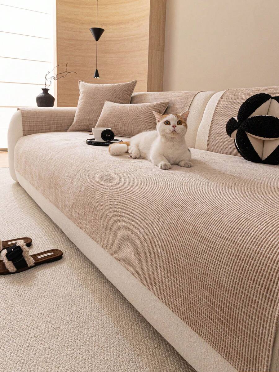 1 vỏ đệm ghế sofa màu trơn, kiểu dáng tối giản hiện đại, bảo vệ ghế sofa chống trầy xước, thân thiện với thú cưng, có thể giặt máy, phù hợp với ghế sofa hình chữ L và ghế sofa 1/2/3/4 chỗ ngồi (bán riêng). - Màu Khaki - Xem 1