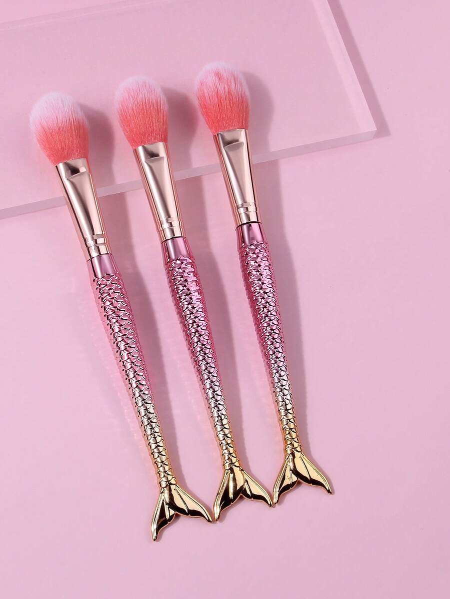 3支装渐变鱼尾腮红刷、高光刷、修容刷，多功能化妆刷，新手友好，便携易用