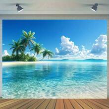 1pc Tropical Beach Scenery With Palm Trees And Ocean Waves Pattern, Suitable For Living Room, Bedroom, Office, Party Decor And Photography Backdrop - 5 - View 4
