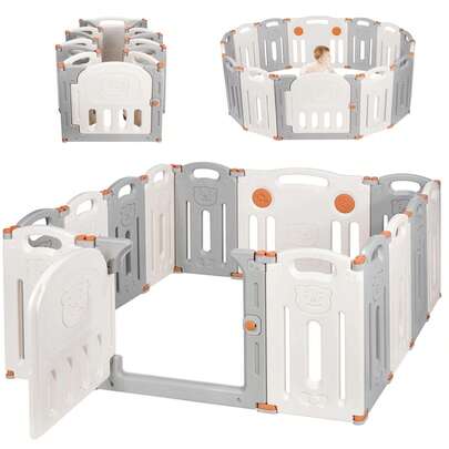 14-Panel Foldable Baby Playpen With Locking Gate – Adjustable Square/Round Configuration, HDPE Construction, Suction Cup Feet For Stability, Safety Activity Center For Infants & Toddlers