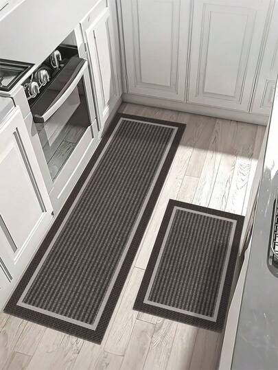 1 Piece Of Kitchen Decorative Floor Mat With Dark Gray Line Pattern, Anti Slip And Stain Resistant, Suitable For Room Decor, Living Room, Bathroom, Bedroom Rug, Door Mat, Area Rug And Outdoor Carpet, Made Of Polyester Fiber Material, Easy To Clean And Machine Washable, Suitable For All Seasons And Holidays.