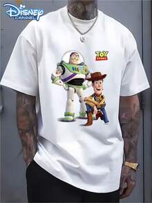 Authorized By Disney, Disney Toy Story T-Shirt Buzz Lightyear Woody Printed Heavy Cotton Men's Short Sleeves, Which Is A Must-Have Item In Summer And A Gift For Disney Couples. - White - View 1