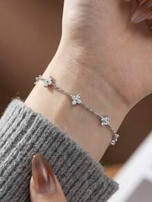 1pc 925 Sterling Silver Lucky Four-Leaf Clover Bracelet, Women's Daily Wear Gift, Festival Gift, Original Design, Charming Retro Party Fine Jewelry - Style 4 - View 6