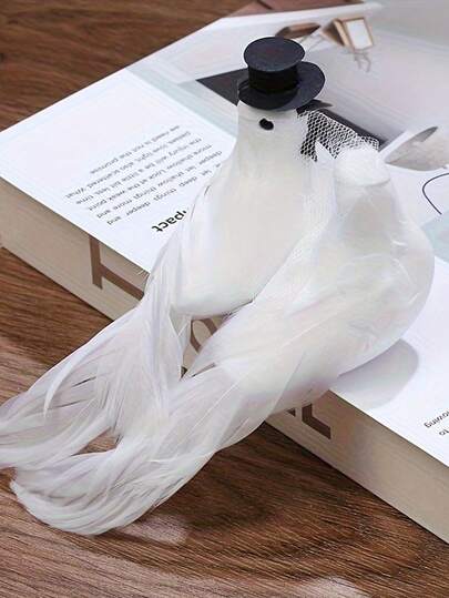 2pcs White Dove Artificial Feather Decor - Wedding Decoration, Bridal Shower Gift, Anniversary Romantic Home Decor, No Power Required
