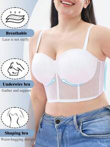 Sujetador sin tirantes talla grande - Paneles de malla transparente, ajuste cómodo y de soporte, adecuado para ocasiones formales y uso diario - Blanco - Ver 4