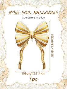 1pc 61-Inch Striped Bow Foil Balloon, Platinum Striped Bow Foil Balloon, Bow Decor Balloon, For Wedding, Engagement, Birthday, Bridal Shower, Proposal, Photo Shoot Decor, Princess Birthday Party, Bachelorette, Anniversary, Tea Party, Valentine's Day, Huge Bow Decor Background - Multicolor - View 8