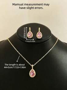 一套包含一副耳环和一条项链，时尚优雅的水钻水滴吊坠项链和耳环，适合女士日常和节日佩戴。 - 水滴 - 查看 6