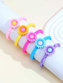 5件套向日葵花朵造型聚合物粘土串珠手链套装，适合女孩日常佩戴、派对、生日礼物 - 彩色 - 查看 8