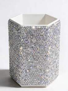 Large Capacity Rhinestone Makeup Brush Holder, Pen Cup, Lipstick & Eyebrow Pencil Organizer Box, Luxury Desktop Storage Rack, Ins Style - View 6