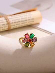 Retro Niche Tricolor Stone Ring, Fashionable And Simple Open Mouth Ring Jewelry ﻿ - JZ10016 - View 8