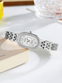 1件女士不锈钢石英表，优雅复古简约奢华椭圆形表盘，适合日常佩戴、派对装饰或节日送给朋友和母亲的礼物 - 彩色 - 查看 2