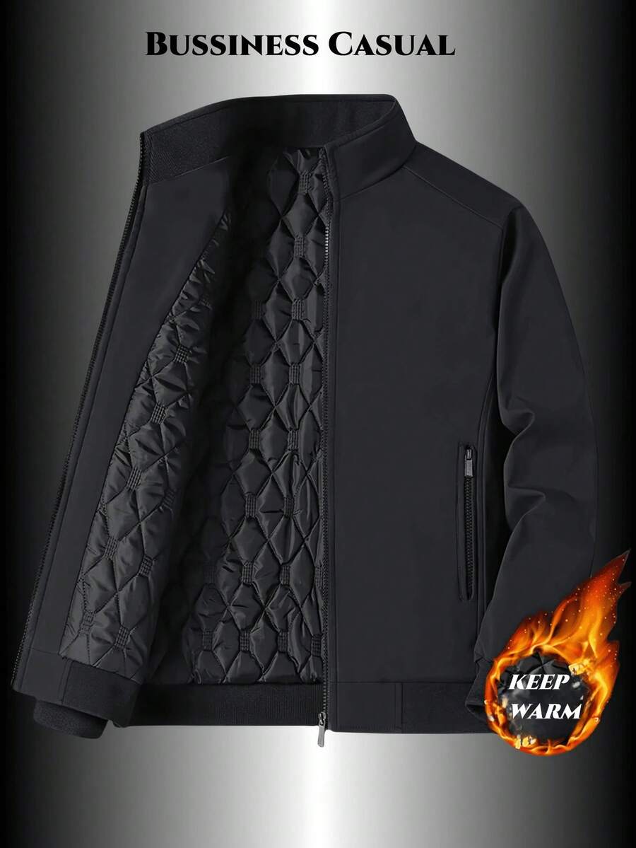 1pc Men's Long Sleeve Casual Stand Collar Padded Jacket, Fashionable & Comfortable Outerwear, Autumn/Winter, For Fall - Grey - View 1