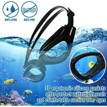 Adult Anti-Fog Swim Goggles Wide & Secure Fit - All Black/Non-polarized Clear Lens - View 5