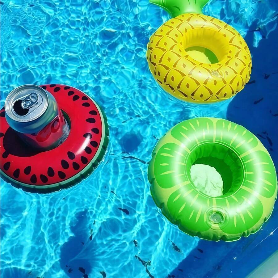 Bộ 3 món gồm 1 chiếc giá đỡ cốc uống nước bơm hơi hình dưa hấu, chanh, dứa, đế lót ly nổi. - Giá đỡ cốc - Xem 1