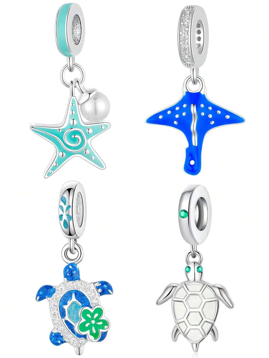 1pc Fresh Healing Ocean Series Starfish, Manta Ray, Sea Turtle Beaded Pendant, Creative Versatile DIY Bracelet Necklace Gift - Multicolor - View 1