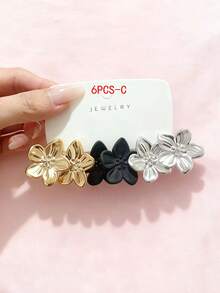 6/18件套夸张永生花水滴耳环套装，时尚耳环，适合日常及节日佩戴，采用ABS树脂材质，UV镀层不褪色金 - 彩色 - 查看 4