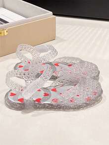 夏季儿童果冻凉鞋，闭趾镂空设计，撞色拼接，女童水晶公主鞋，百搭休闲沙滩鞋 - 銀色 - 查看 8