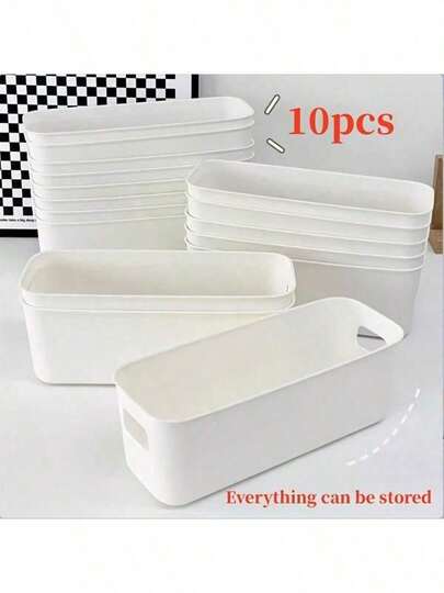 1pc White Plastic Storage Box, Stackable Multi-Purpose Household Storage Box, Suitable For Durable Necessities In Dorm, School, Office And Home, Ideal For Christmas Holiday Family Gift, Storage, Presents, Ramadan Storage
