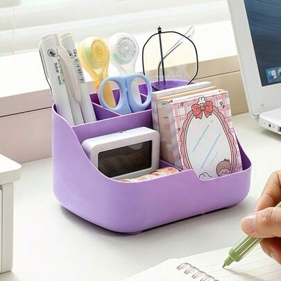 A Five-Compartment Desk Organizer And Drawer Storage Box, Multifunctional Office Pen Holder, Large-Capacity Desktop Storage Box For Cosmetics In Dorms, Desk Shelf Suitable For Storing Pencils, Remote Controls, Sticky Notes, Tape, And Small Items