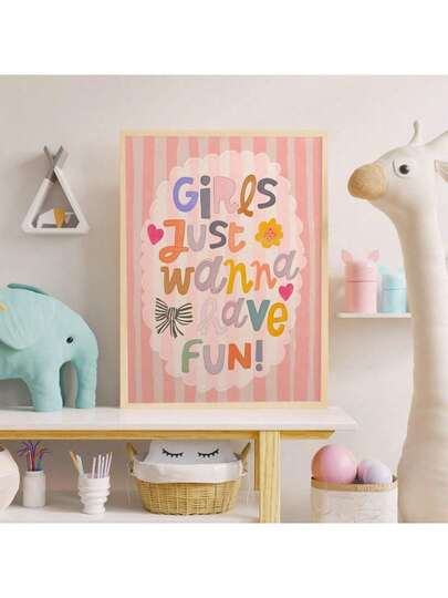 Girls Just Wanna Have Fun Positive Affirmation Wall Art Poster, Cute Pink Stripe Classroom Decor For Girls, Kids Room Inspirational Quote Print, Preschool Kindergarten Nursery Wall Decoration, Montessori Classroom Motivation Poster, Toddler Learning Space Decor, Playroom Wall Art, Teacher Classroom Setup Decoration, Girls Bedroom Aesthetic Poster, Cute Educational Wall Sign, School Reading Corner Decor, Homeschool Learning Wall Print, Gift For Kids Girls Room Decor