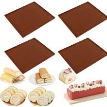 1/2/4pcs Silicone Swiss Roll Cake Mat, Non-Stick Silicone Baking Mat With Edges, Easy Clean Silicone Pastry Mat, Suitable For Swiss Roll, Pastries, Jelly, Cookies (Brown) - Brown - View 9