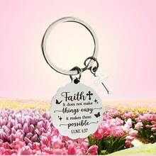 基督教礼物，信仰蝴蝶钥匙扣；洗礼牧师感谢十字架圣经经文钥匙扣；励志灵性标语休闲波西米亚可爱街头派对优雅锌合金复活节 - 銀色 - 查看 7