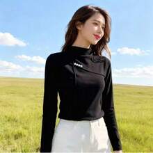 Women's Slim Fit Turtleneck Thermal Lined Thick T-Shirt, Warm Thermal Underwear Double-Sided Thermal Base Layer, New Arrival Casual Black - Black - View 5