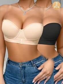 2pcs Strapless Lift & Support Bra Set For Women - Breathable, Convertible Straps, Comfortable For Vacation - 彩色 - 查看 4