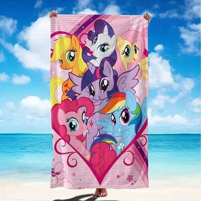 MY LITTLE PONY 1条（官方授权）彩色小马卡通图案沙滩巾，适合瑜伽、旅行、游泳、海滩、健身、露营，也可作为毛巾、复活节礼物、生日礼物。