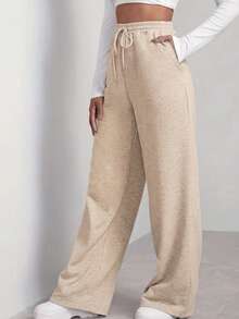 Calça Feminina Lãnzinha Moda Inverno Tendencia Pantalona - Bege - Visão 3