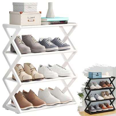 4-Tier Shoe Rack (Space-Saving Ventilated Storage Rack) - Slim Vertical Shoe Rack, Suitable For Entryway, Closet And Bedroom, Efficiently Organizes Footwear With Breathable Shelves, Compact Footprint, Easy Assembly, Durable Frame, Keeps Shoes Neatly Separated And Visible, Maximizes Vertical Storage In Small Spaces, Ideal For Dorms, Apartments