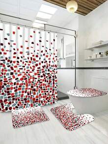 ANSIO 浴室浴帘 - 防霉 - 马赛克红，180 x 180 厘米（71 x 71 英寸）| 防水面料 | 100% 涤纶 - 多色 - 查看 5