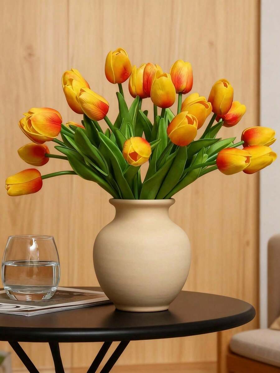 1/20pcs Set Realistic Artificial Tulip Flowers, Lifelike Texture, Suitable For Wedding, Room, Home, Hotel, Party, Events, Valentine's Day, New Year Gift - Orange - View 1