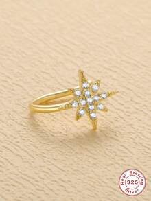 1件925纯银波西米亚八角星立方氧化锆鼻环，小巧轻便，唇环，穿孔饰品，低过敏性纯银材质，适合女性日常佩戴、派对和宴会场合。 - 金色 - 查看 4