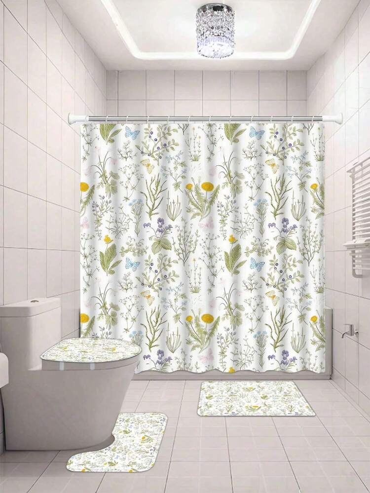 1 件装高品质印花浴帘，带挂钩 - 植物叶子和花朵图案，耐用涤纶面料，70.8x70.8 英寸，可机洗，适合所有季节的浴室装饰，浴室帘，自然灵感设计，易于打理 - 多色 - 查看 6