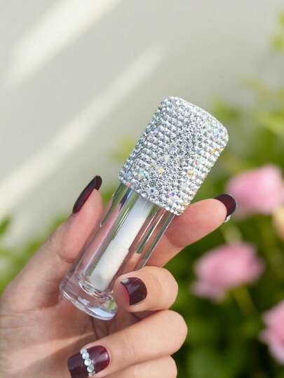 1pc 6ml Lip Gloss Refillable Bottle With Artificial Rhinestone Decor, Portable Makeup Cosmetic Gift,Bathroom,Travel