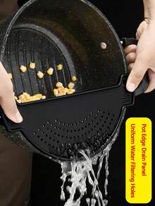 Clip-On Colander, Plastic Half-Moon Food Strainer, Heat Resistant Pot Drainer For Pasta, Fruits & Vegetables, Fits All Pots And Bowls - Black - View 2