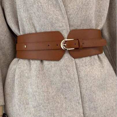 1 pieza Cinturón elástico de cintura de mujer de cuero sintético PU - Accesorio de moda de alta calidad, adecuado para vestidos y vaqueros, marca de diseñador, material de PU no lavable, mejor combinación