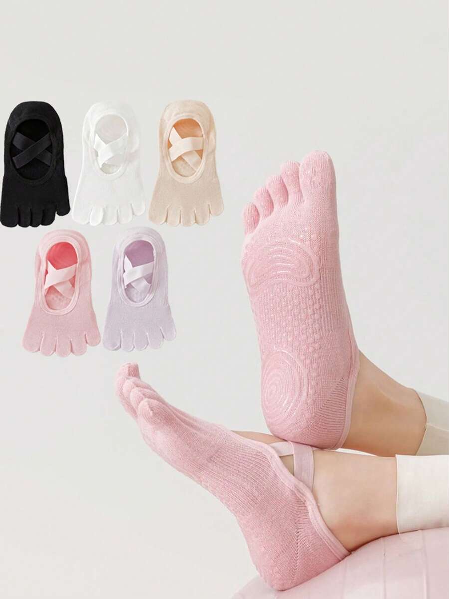 1 đôi tất ngón chân màu trơn dành cho nữ, tất thể thao và khiêu vũ không gót với quai chéo, đế silicon chống trượt, thích hợp cho yoga trong nhà và pilates. - Nhiều màu - Xem 1