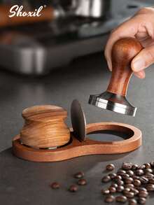 shoxil 1pc Walnut Wood Coffee Tamper Holder, Powder Storage With Moisture Separation, Coffee Tool Storage, Coffee Corner Decor, Wooden Coffee Tamper Rack, Coffee Accessories - Espresso Tamping Station - View 3