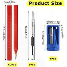 60pcs Wooden Writing Pencils Have Convenient And Fast They Come In Red Octagonal Retro Color With A Pencil Sharpener, Suitable For Drawing, Marking, And Writing - 60PCS - View 3