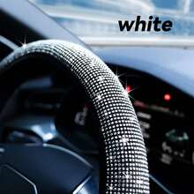 14-15 Inch Women's Crystal Diamond Shiny Rhinestone Steering Wheel Cover, Universal White Car Steering Wheel Protector - Multicolor - View 7