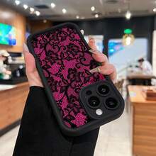 Pink Floral Lace Pattern Phone Case Compatible With  12 13 14 15 Pro  14 Plus  15 16 Pro Max  17  17 Pro  17 Pro Max And  17 Air Made Of TPU Material Providing Anti-Slip And Drop Protection Full Coverage Stylish And Comfortable To Hold A Perfect Gift For Yourself Family Friends Or Your Loved One - Black - View 2