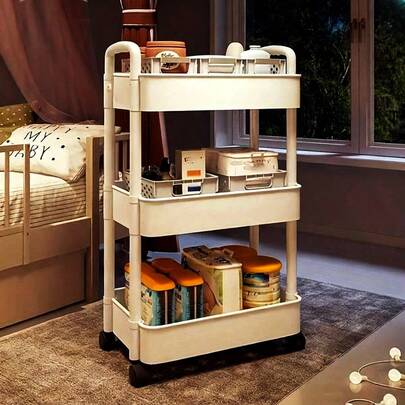 Xe đẩy đựng mỹ phẩm 3 tầng, xe đẩy đa năng bằng nhựa tự đứng với khay xoay, dễ lắp ráp, thích hợp để lưu trữ đa năng trong văn phòng, phòng tắm, nhà bếp và làm kệ đựng thực phẩm - không cần điện.