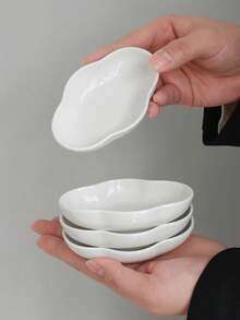 1pc/2pcs/4pcs/5pcs Simple White Cloud-Shaped Ceramic Plate, Ice Cream Dessert Bowl, Home Salad Pudding Bowl, Baby Food Ceramic Bowl, Creative Niche Snack Bowl - White - View 2