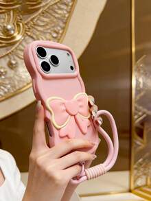 告别笨拙！粉色爱心蝴蝶结波浪边马卡龙风格硅胶手机壳，带挂绳，兼容 17、17 Pro、17 Pro Max、16 Pro Max、16 Pro、16、11、12、13、14、15、12 Pro Max、13 Pro Max、14 Pro Max、15 Pro Max，苹果手机保护壳 - 粉色 - 查看 4