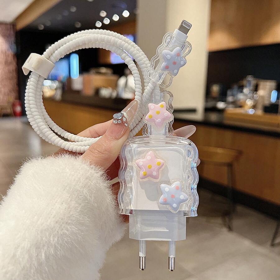 5件組 星型 20W EU插頭充電器保護套，適用於數據線保護套管 - 波點星星 - 查看 1